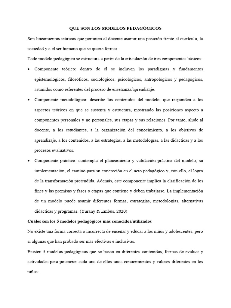 Modelos Pedagógicos: Tipos y Principios | PDF | Enseñando | Aprendizaje