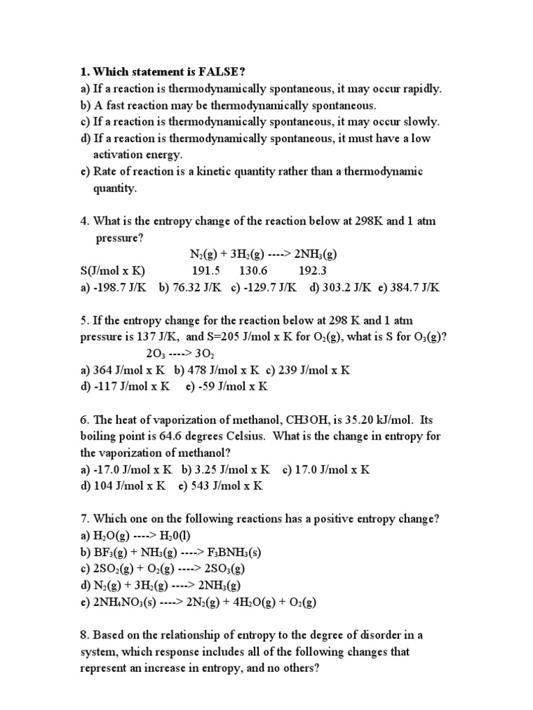 Problems Entropy Gibbs Free Energy