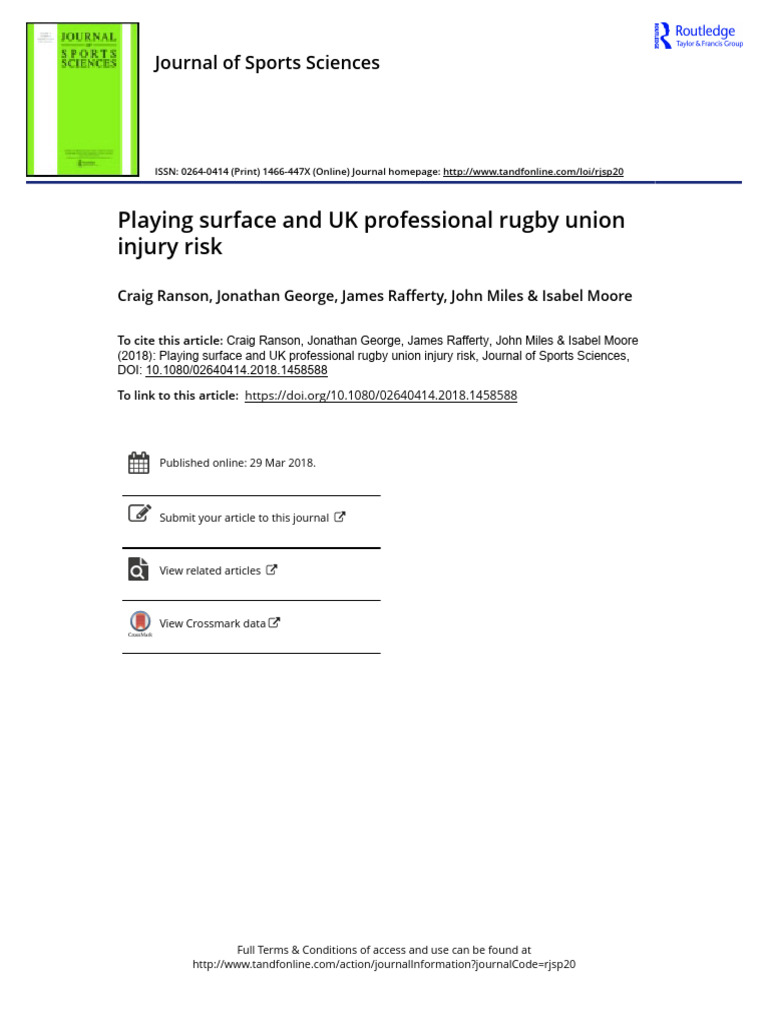 Rugby Injury Risk on Playing Surfaces | PDF | Concussion | P Value