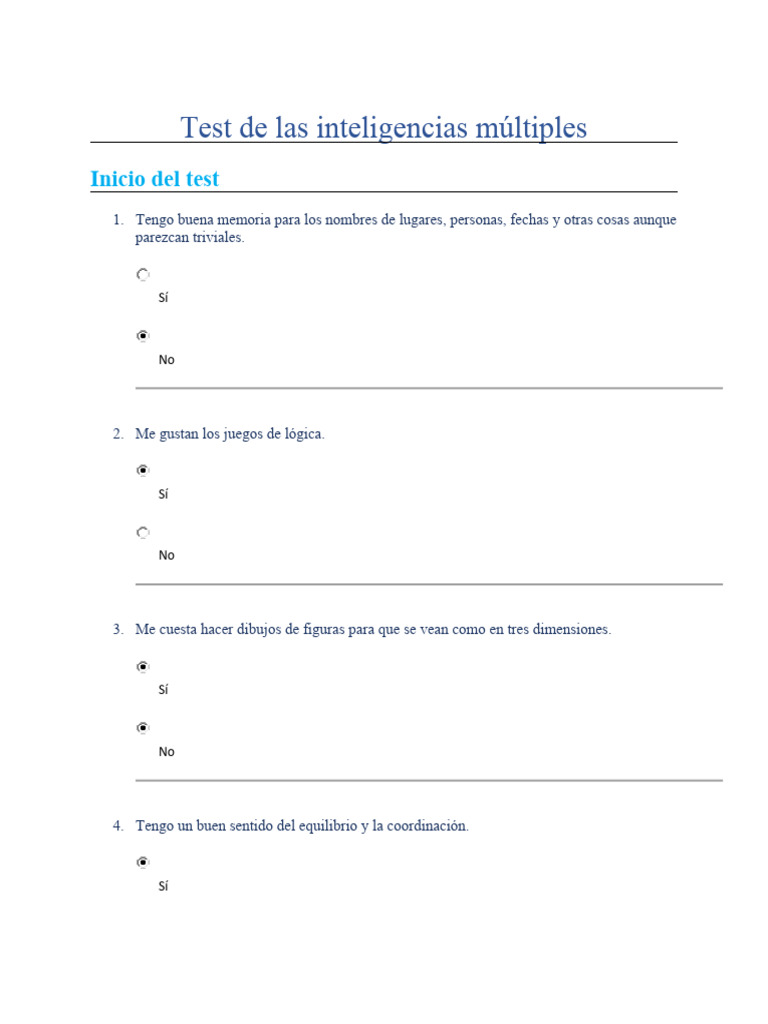 Test de Las Inteligencias Múltiples | PDF