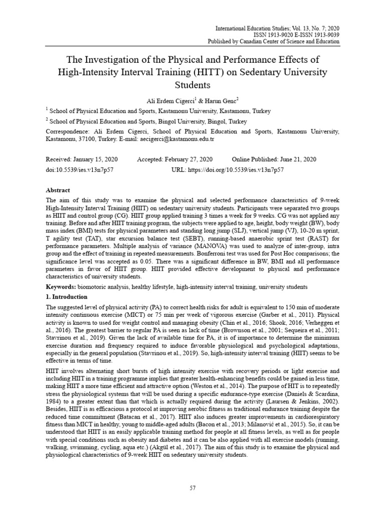 HIIT Effects on Sedentary Students | PDF | High Intensity Interval ...