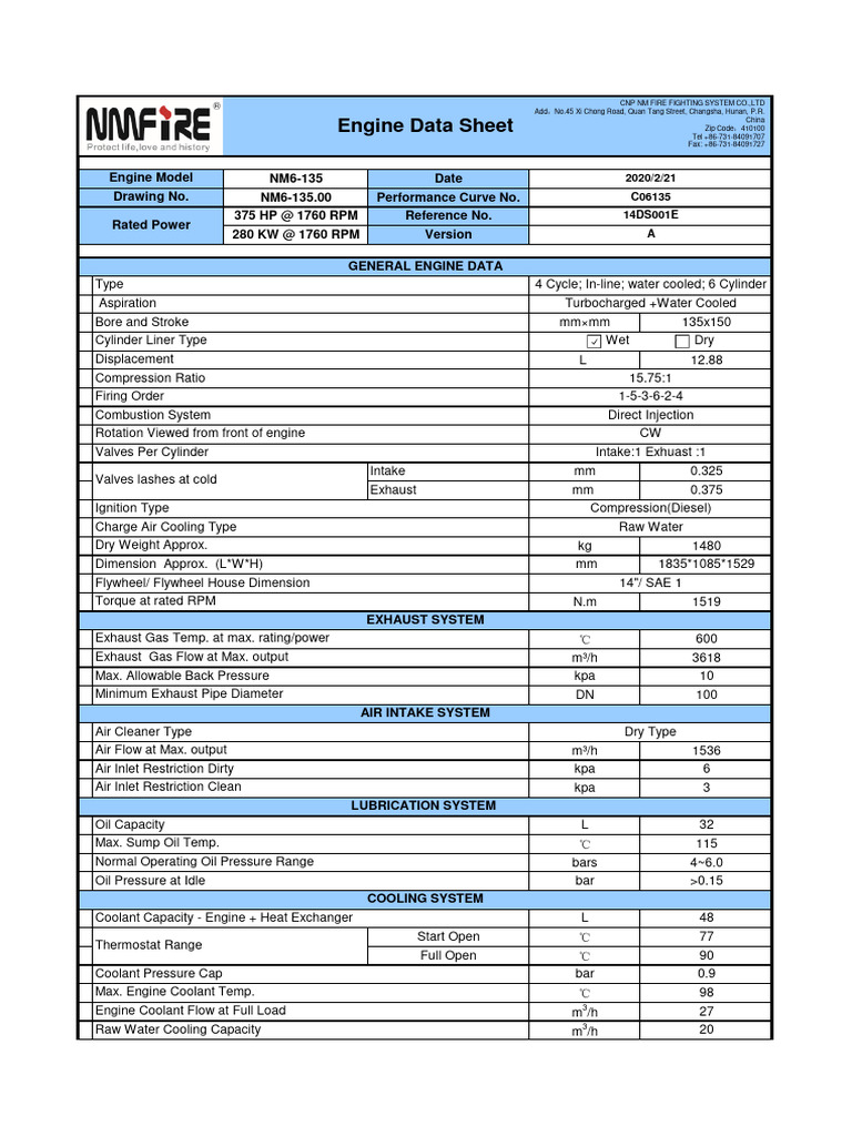 NM6-135 Data Sheet | PDF | Diesel Engine | Engines