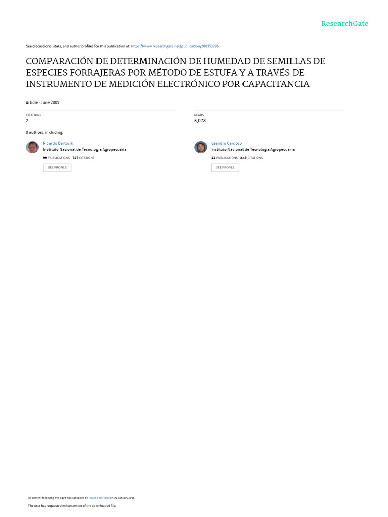 Comparacion de Determinacion de Humedad de Semilla | PDF | Medición ...