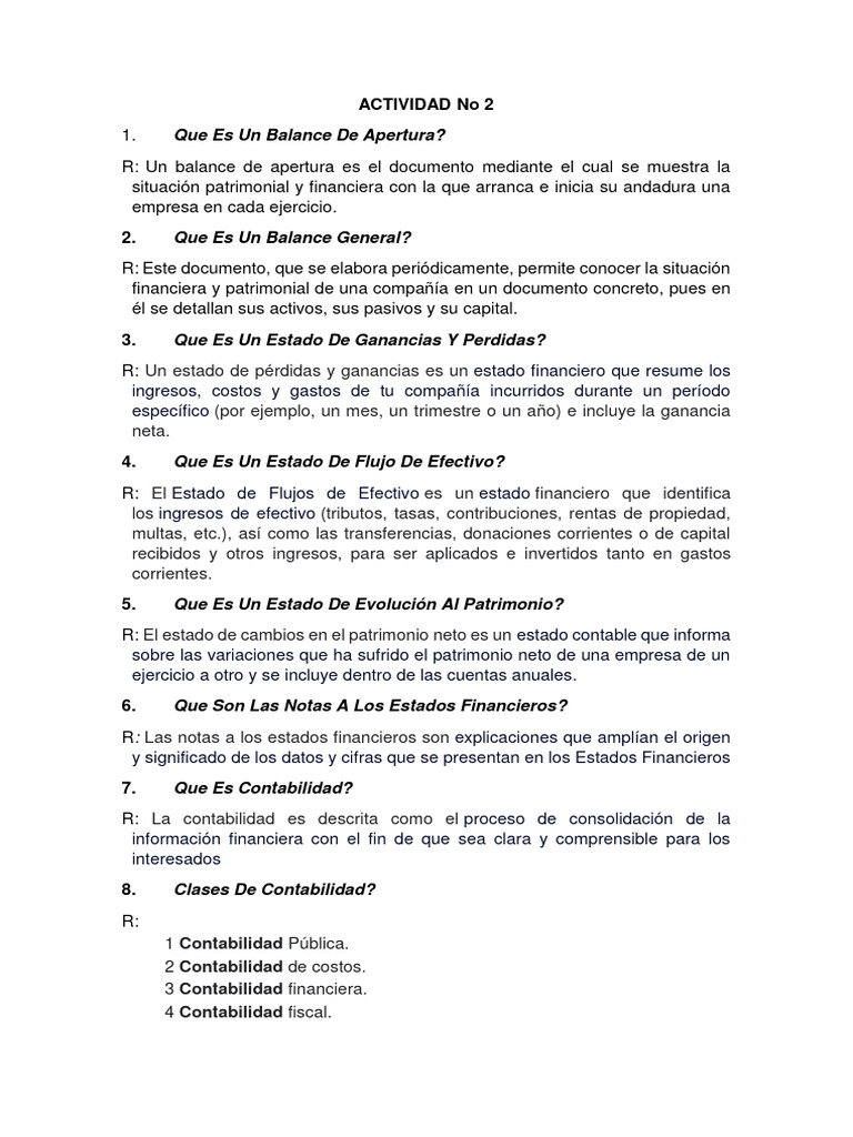 ACTIVIDAD No 2 | PDF | Contabilidad | Estado financiero