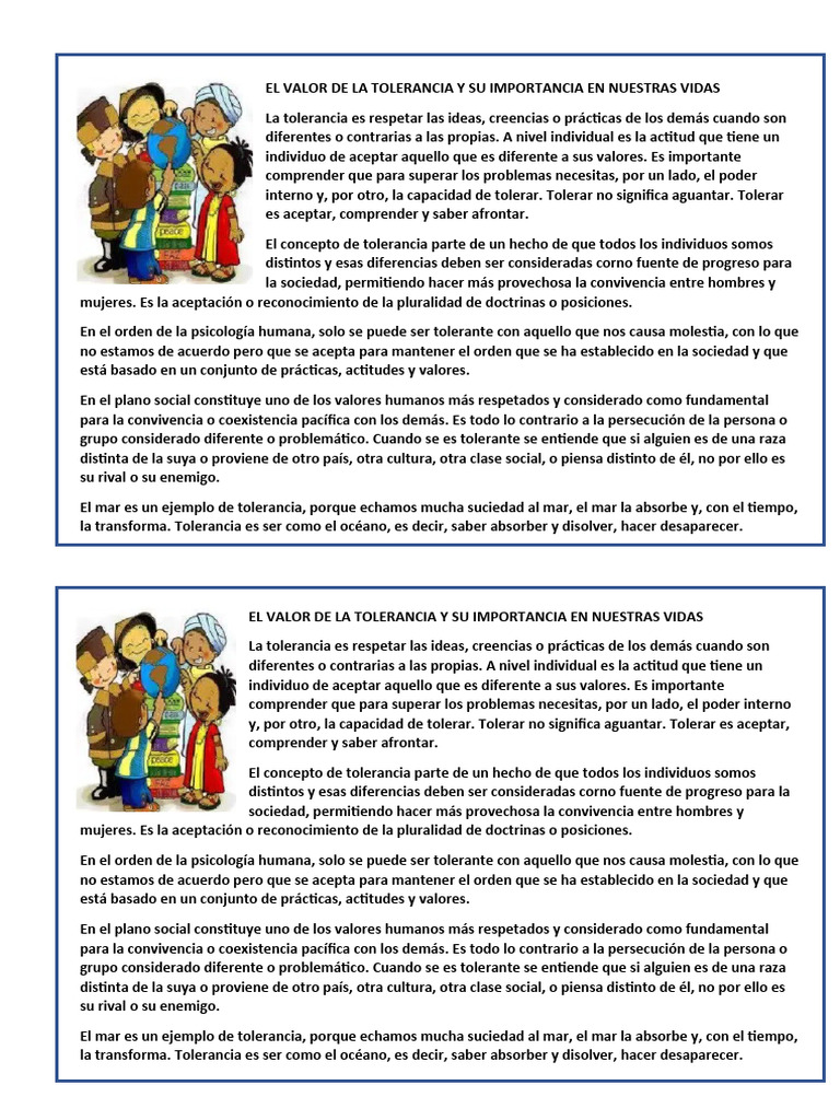 El Valor de la Tolerancia en la Sociedad | PDF | Tolerancia | Sociedad