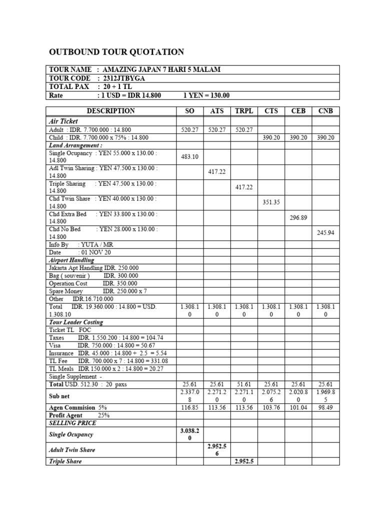 TOUR QUOTATION | PDF