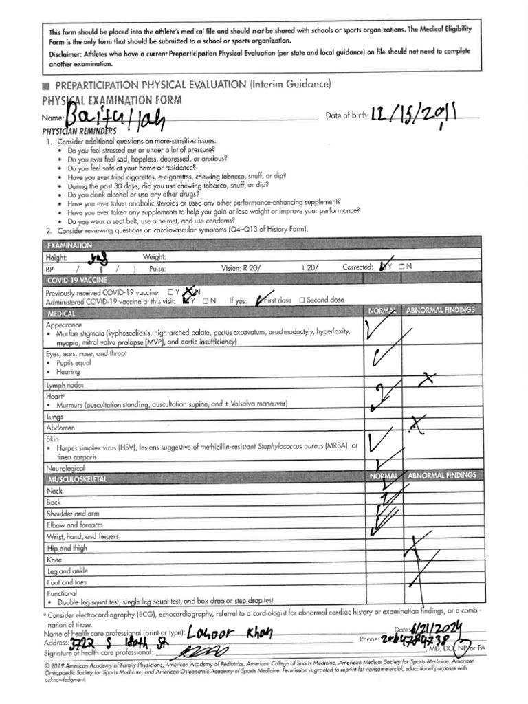 Sports physical pdf