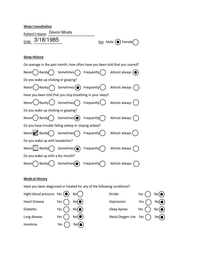 Sleep Consultation Form for Patients | PDF | Apnea | Sleep Apnea