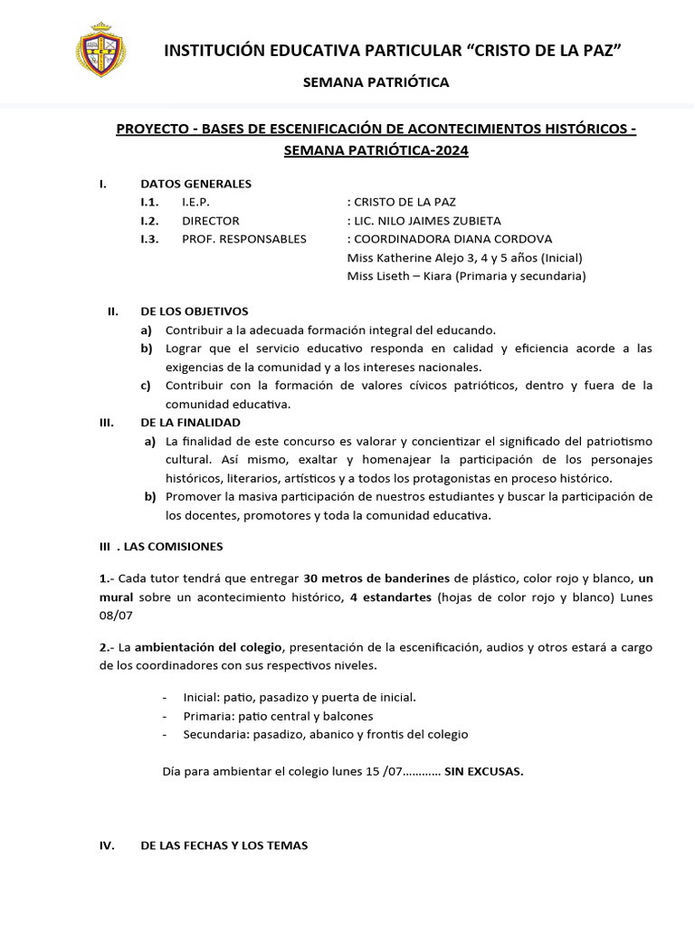 Proyecto Semana Patriotica 2024 | PDF