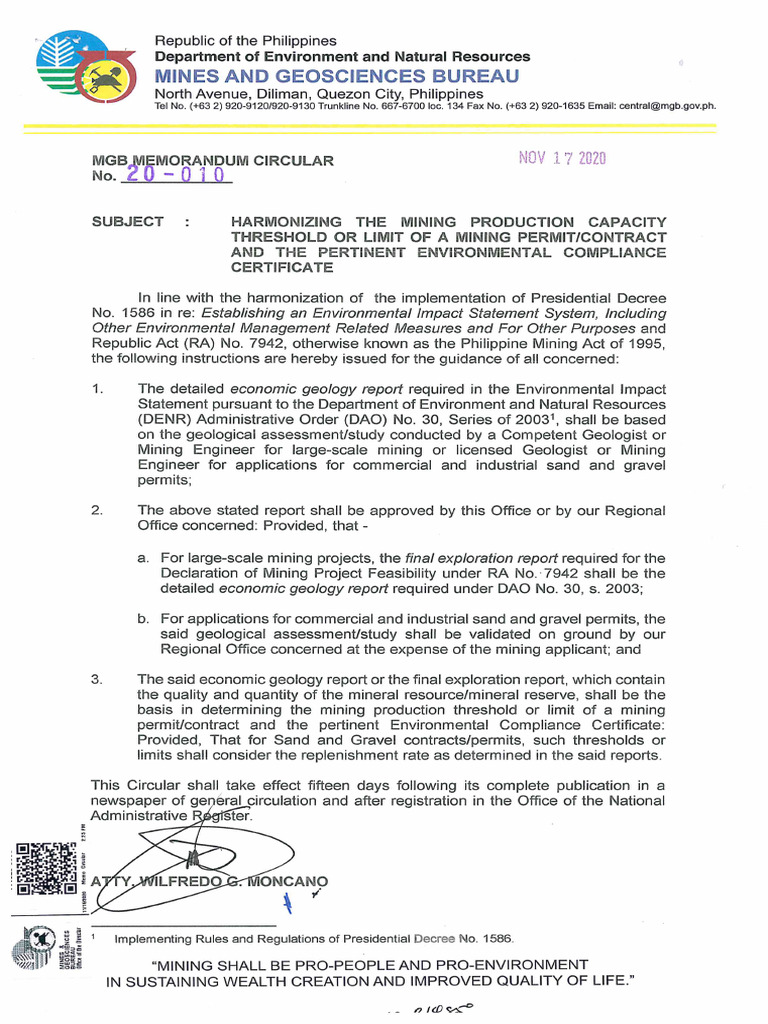 MMC 2020-010 (Harmonizing Mining Production Capacity Threshold or Limit ...