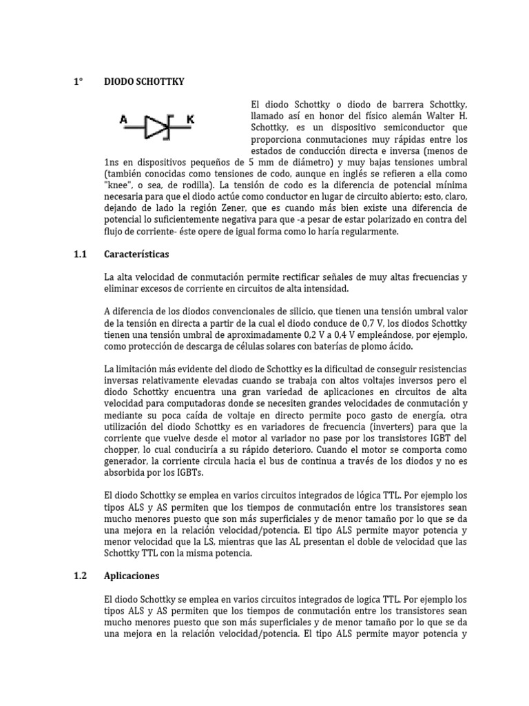 Diodos (Schottky, Varicap, Varistor, Diodo tunel) PDF Diodo