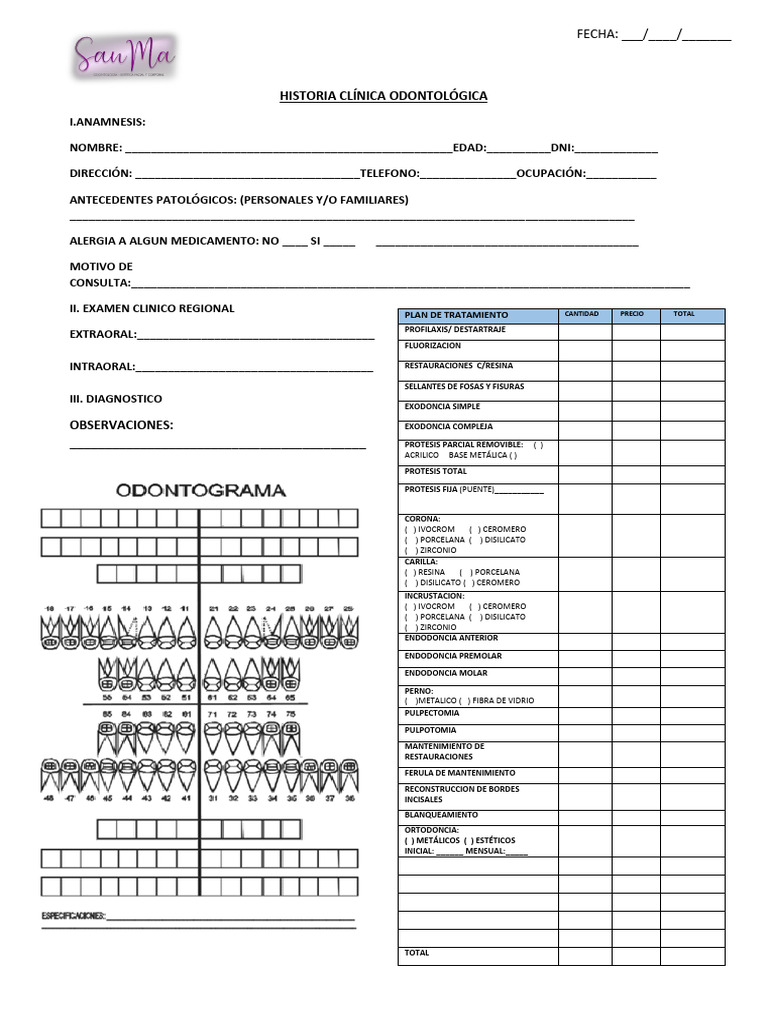 Historia Clinica Odontologica San Ma | PDF | Odontología | Ramas de ...