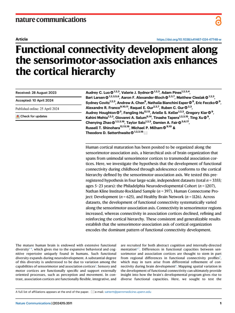 Functional Connectivity Development Along The Sensorimotor-Association ...