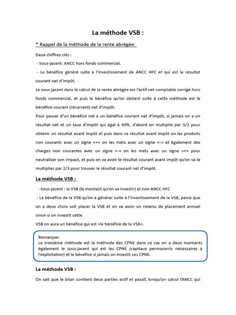 Méthode VSB : Calcul et Actifs Utilitaires | PDF | Banques | Comptabilité