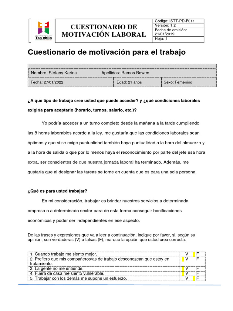 Cuestionario de Motivación para El Trabajo | Descargar gratis PDF ...