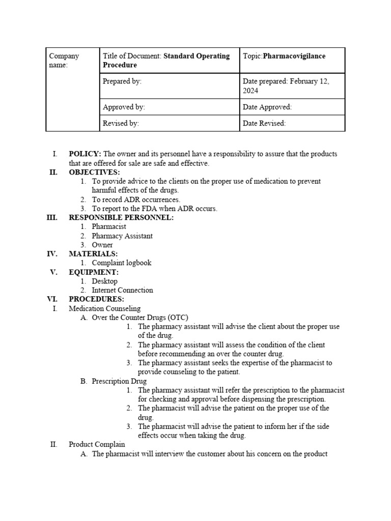 Pharmacovigilance Sop | PDF | Pharmacy | Over The Counter Drug