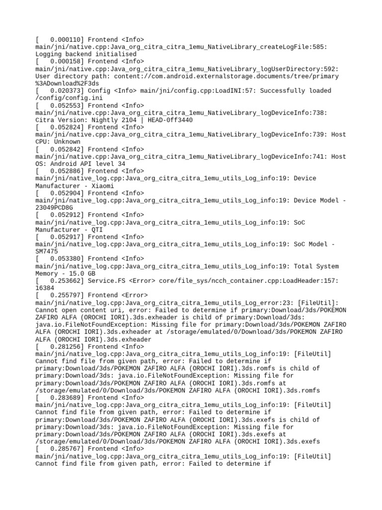 Citra Emulator Log Analysis | PDF | Computing Platforms | System Software