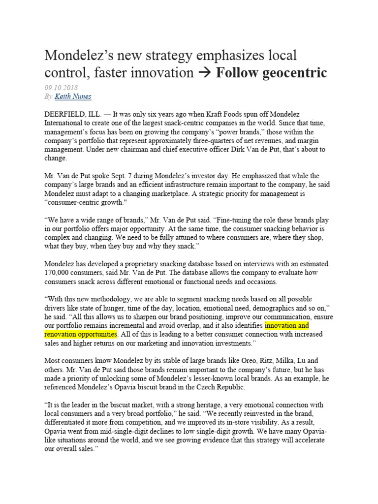 Mondelez's New Strategy Emphasizes Local Control, Faster Innovation ...