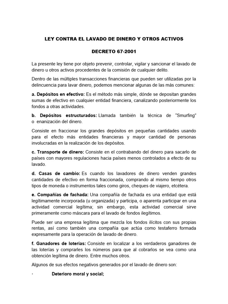 Ley de Lavado de Dinero: Prevención y Sanciones | PDF | Lavado de ...