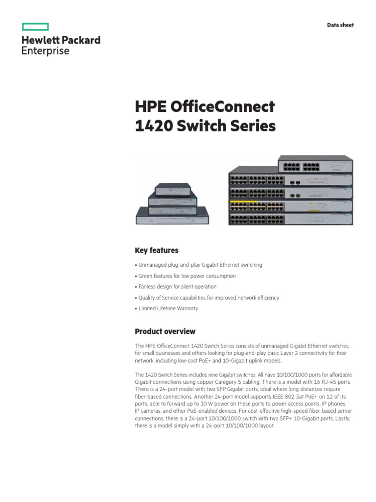 HPE OfficeConnect 1420 Switch Features | PDF | Network Switch | Ethernet