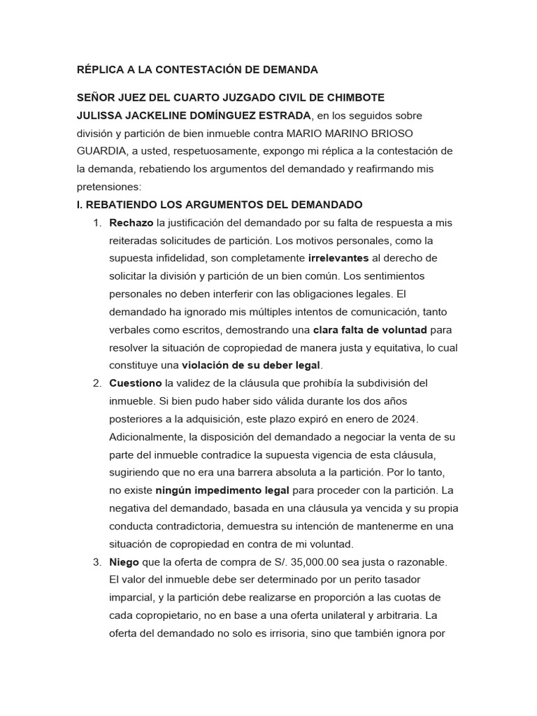 Réplica a Contestación de Demanda Laboral | PDF | Condominio | Mandato