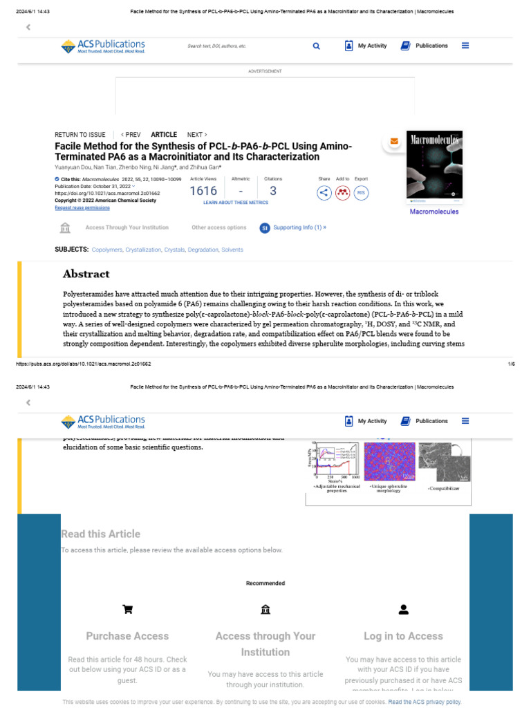 Facile Method For The Synthesis of PCL-b-PA6-b-PCL Using Amino ...