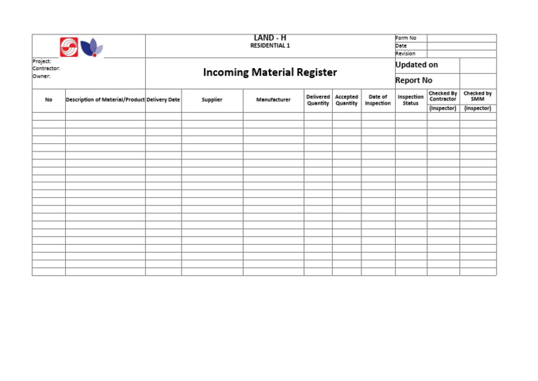 Incoming Material Register Template | PDF