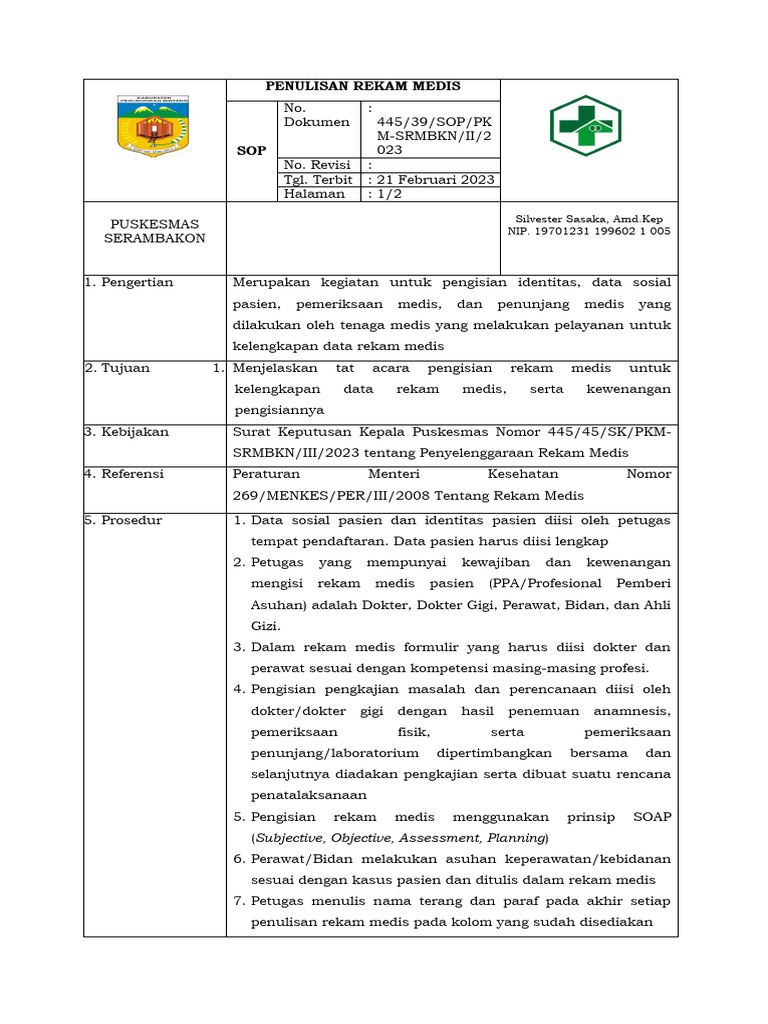 SOP Penulisan Rekam Medis 