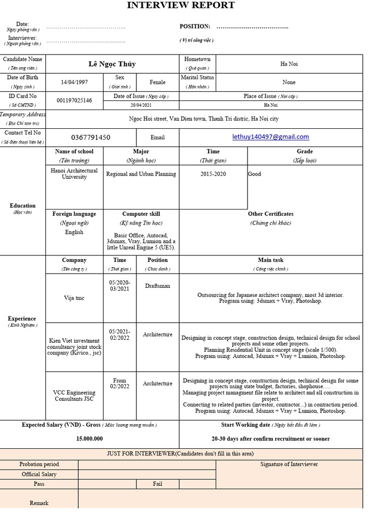 Interview Report for Lê Ngọc Thúy | PDF | Engineering