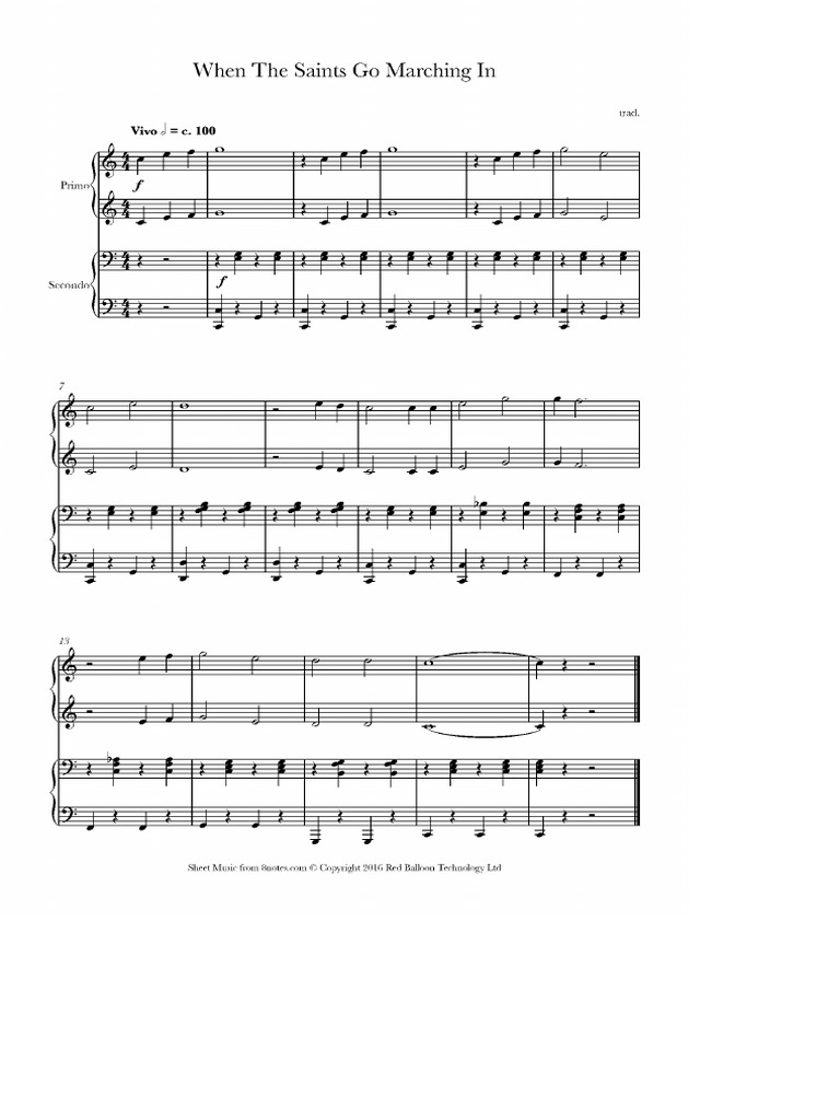 When The Saints Go Marching In sheet music for Piano Duet | PDF