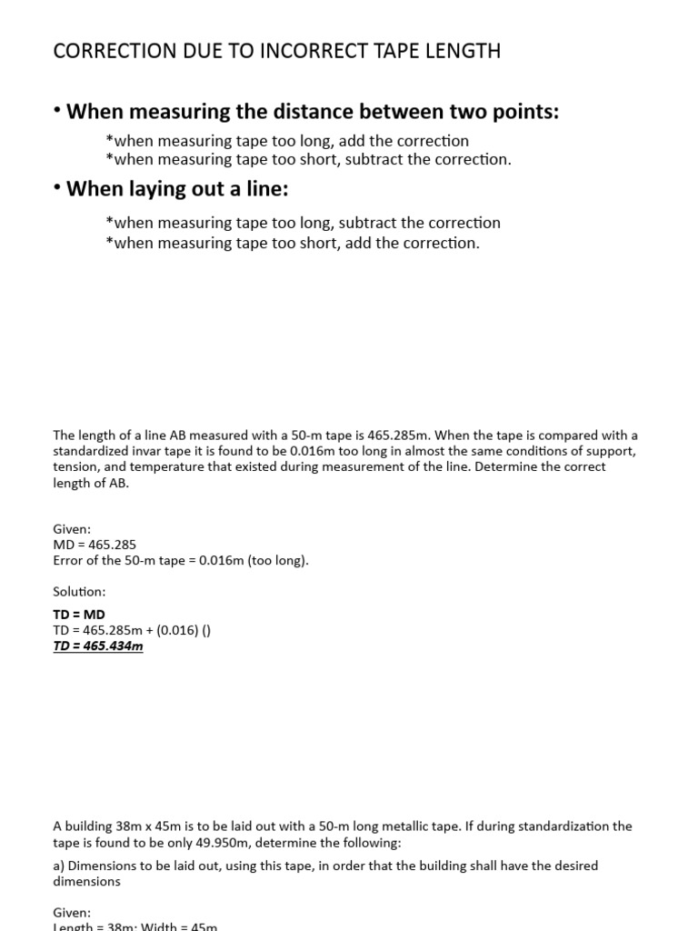 Corrections To Tape Measurement | PDF | Mean | Length