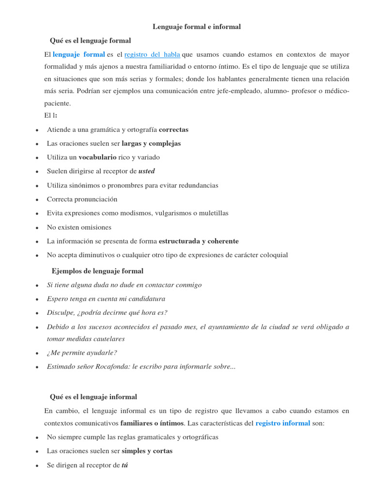 Lenguaje Formal e Informal | PDF | Comunicación | Oración (Lingüística)