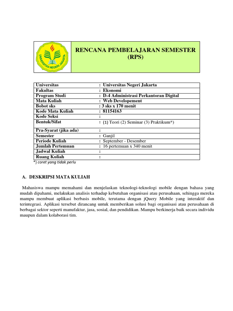 RPS Web Development D-4 Ekonomi UNJ | PDF | Seni | Komputer