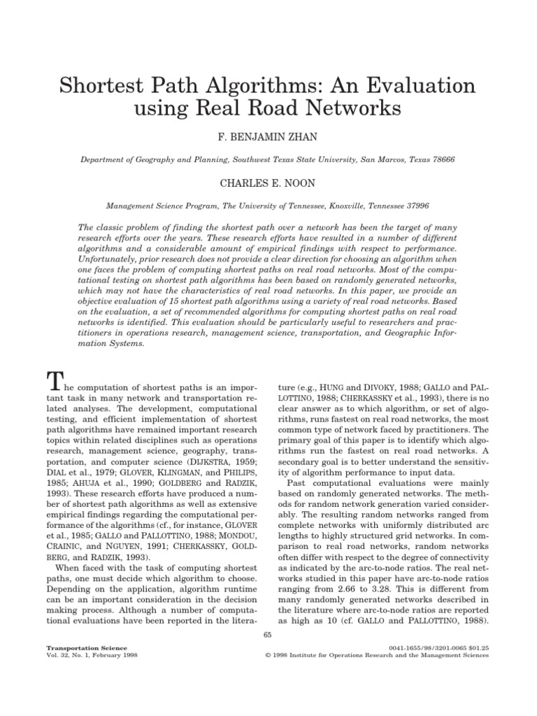 Shortest Path Algorithms: An Evaluation Using Real Road Networks | PDF ...