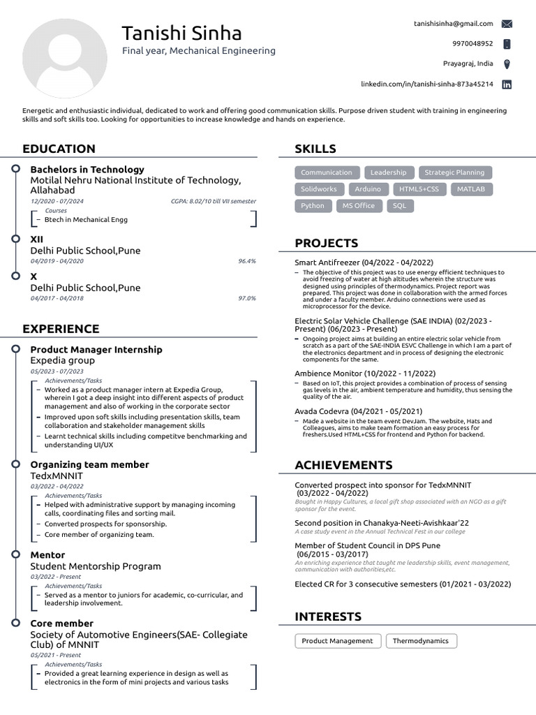 Mechanical Engineering Student Profile | PDF | Engineering