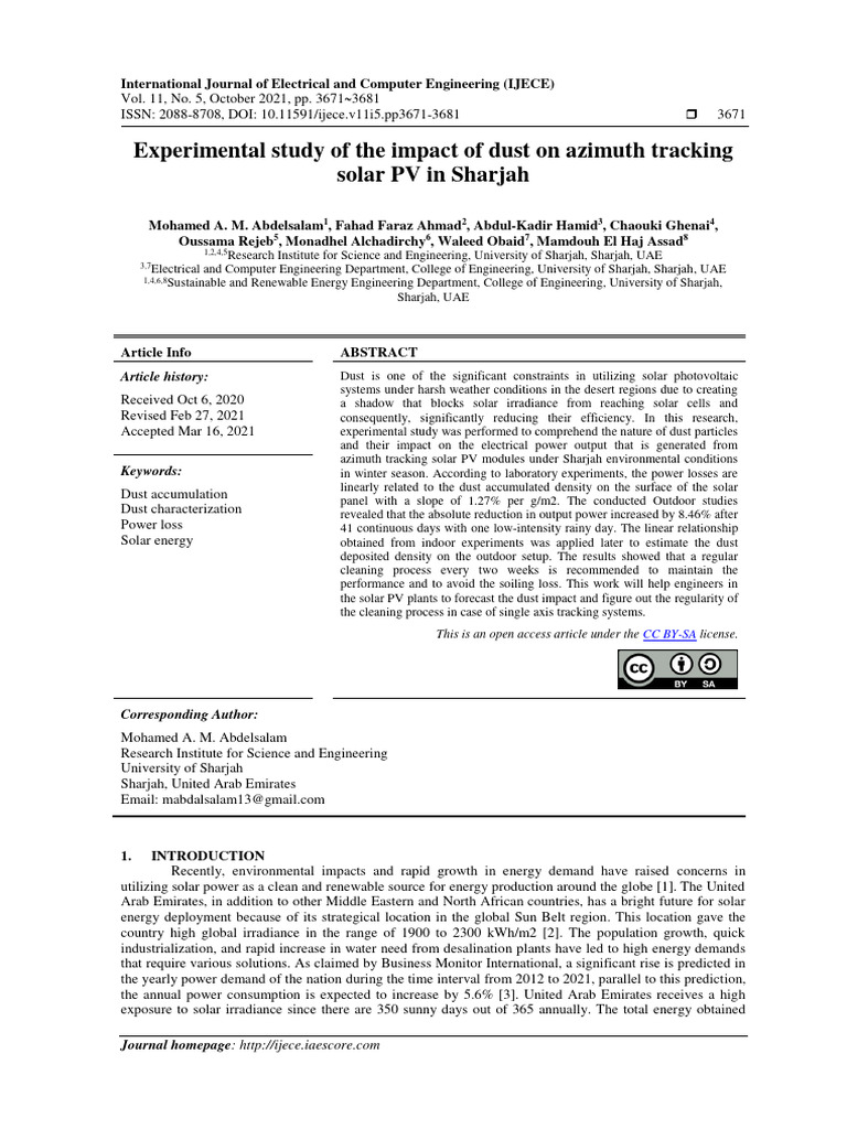 Dust Impact on Solar PV Efficiency in Sharjah | PDF | Photovoltaics ...