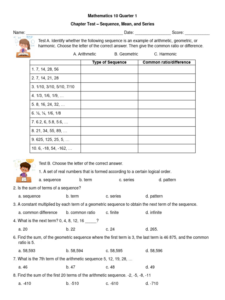 Mathematics Test: Sequences and Series | PDF | Mathematics | Arithmetic