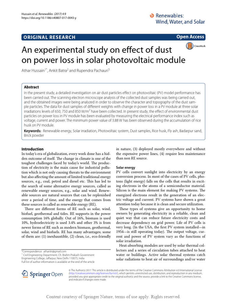 Impact of Dust on Solar PV Efficiency | PDF | Photovoltaics | Solar Panel