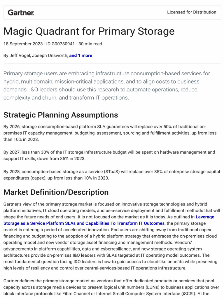 2023 Gartner Primary Storage PDF Cloud Computing Computer Data