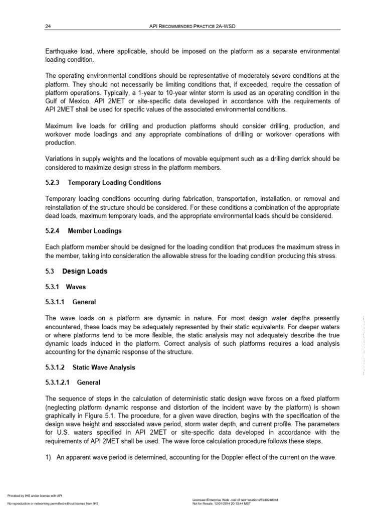 API RP 2A 22ed 2014 | PDF | Waves | Force