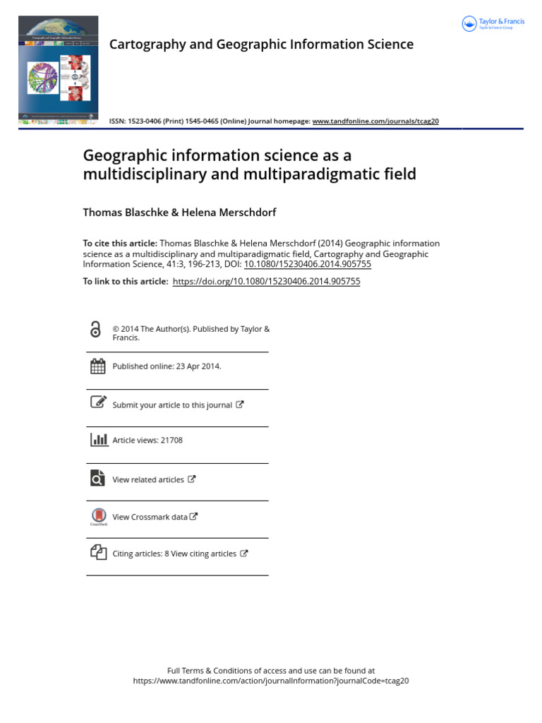 Geographic Information Science As A Multidisciplinary and ...