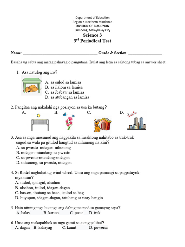 Science3 Q3 Test Pdf