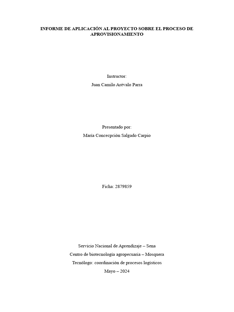Informe sobre Proceso de Aprovisionamiento | PDF | Calidad (comercial ...