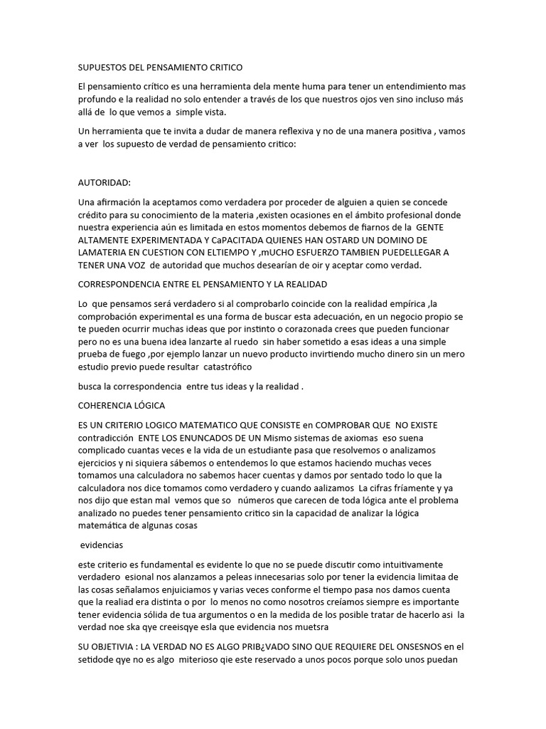 Supuestos y Habilidades Del Pensamiento Critico | PDF | Verdad ...