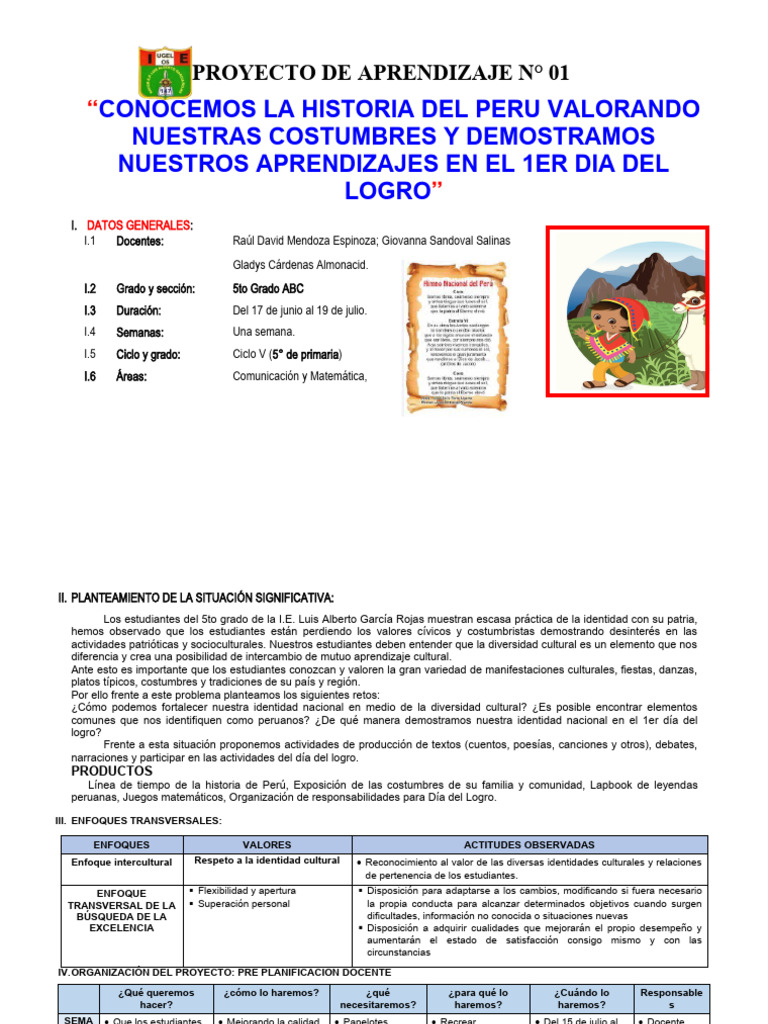 5 grado proyecto de aprendizaje n 01 julio pdf divisi n