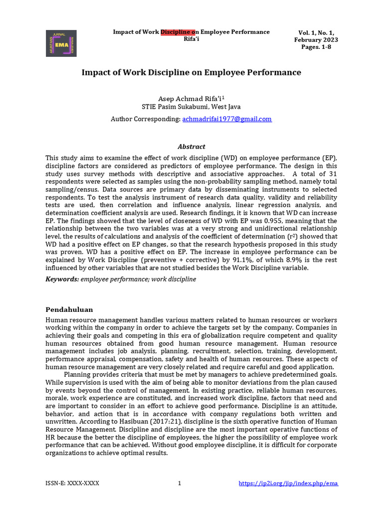 SSS - Impact of Work Discipline On Employee Performance | PDF | Linear ...