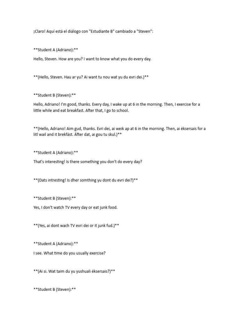 Daily Routines Dialogue: Adriano & Steven | PDF