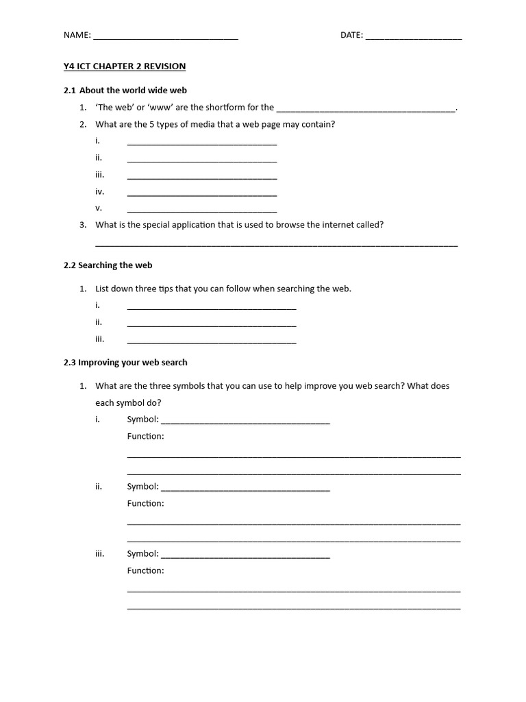 Y4 ICT Chapter 2 Web Revision Guide | PDF | World Wide Web | Internet & Web