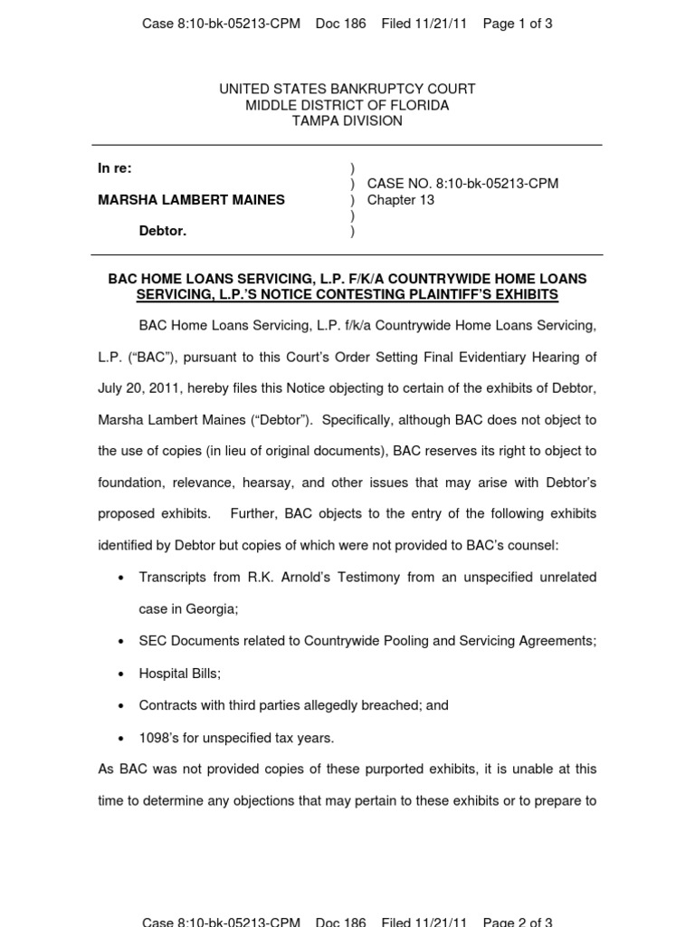 Doc 186 Objection | Evidence (Law) | Judiciaries