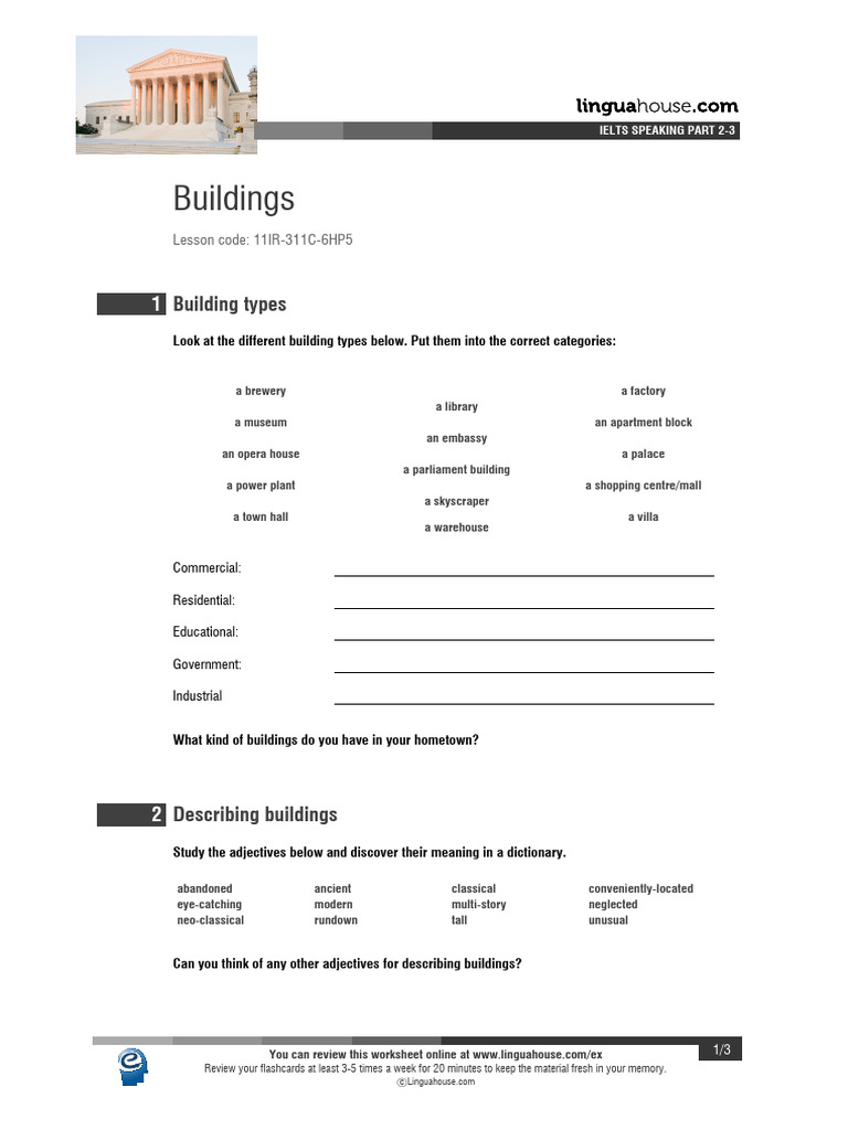 Buidlings Ielts Part 2 3 British English Student BW | PDF | Flashcard